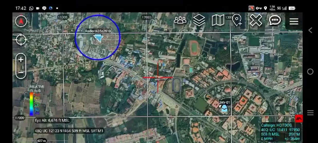 ภาพ ATAK บนมือถือ แสดงโดรน UAV-01 บนแผนที่ดาวเทียม